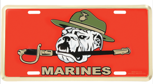 Marines with Bulldog Embossed Metal License Plate